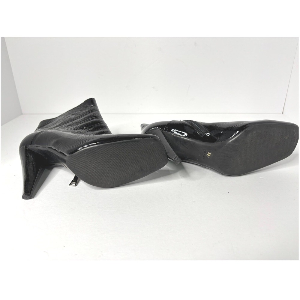 Prada Black Crinkled Patent Leather Square Toe Ankle Boots 39 Heel‎ 1I746L - Picture 8 of 9